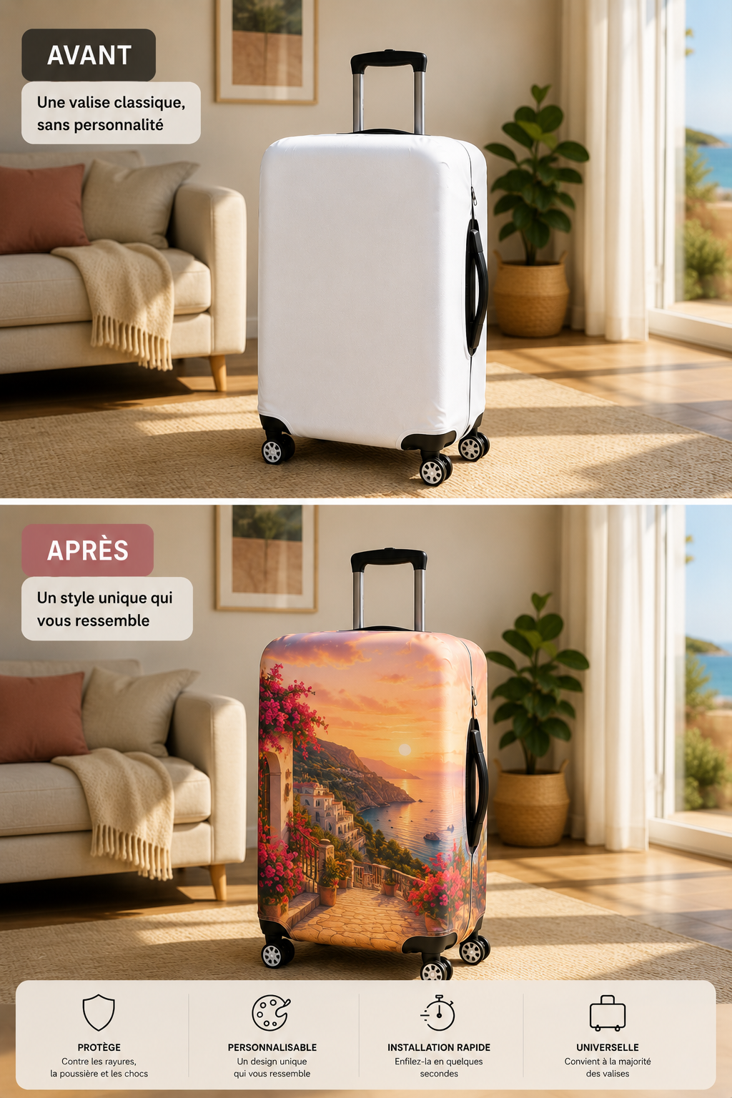Housse de valise personnalisée avec ta photo — protection premium, identifiable en 1 seconde